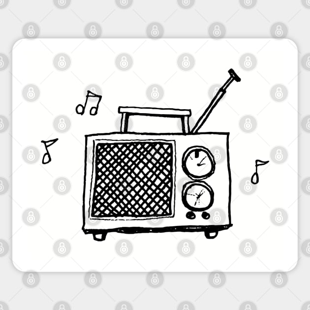 Transistor Radio Line Drawing in Black Sticker by callingtomorrow